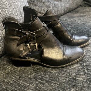 Women's Black Cutout Ankle Booties with Buckle Detail
